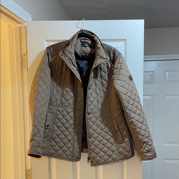 Ralph Lauren Jackets & Blazers - Lauren Ralph Lauren Faux-Leather-Trim Quilted Brown/Tan Jacket